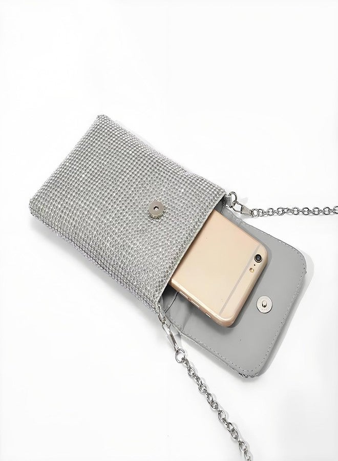 Pebipoo Silver Women's Crossbody Evening Bag Glitter Rhinestone Purse Sparkly Small Handbag - Image 5